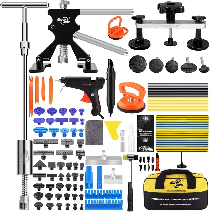 Super PDR Paintless Dent Repair Kit, Car Dent Removal Tools, PDR Tools, Dent Puller Kit with Dent Lifter, Bridge Puller, Slide Hammer T-Bar for Car Body Dents, Kit Includes Glue Removal Tool - Image 1